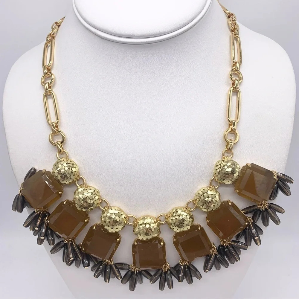 J. Crew Brown Jeweled Gold Sequin Necklace